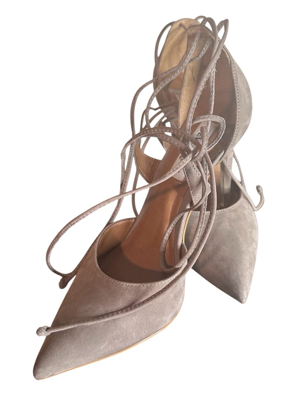 Steve Madden Raela Suede Lace-Up Pointed Toe Heels in Taupe